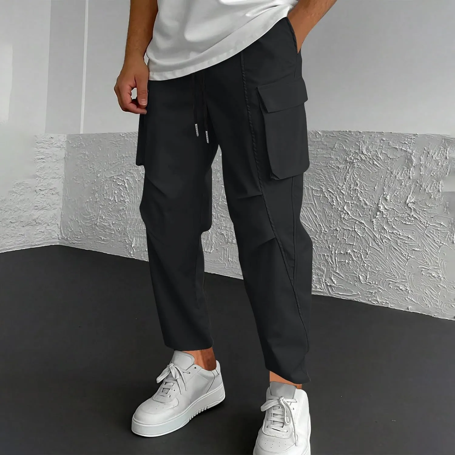 Mens Joggers with Pocket Cargo Drawstring Casual Athletic Sports Trendy Pants Running Workout Relaxed Fit Trousers