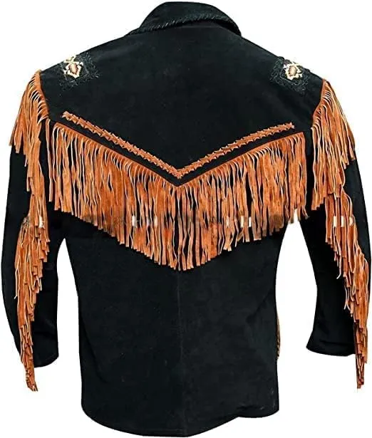 Mens Leather Buckskin Mountain Man Reenactment Suede Leather Native American Red Indian Fringes Beaded Jackets Warshirt