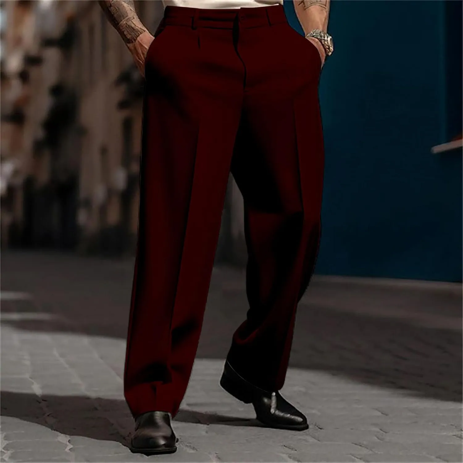 Mens Loose Fit Suit Dress Pants Casual Business Straight Leg Formal Pants Wrinkle Free Flat Front Work Trousers