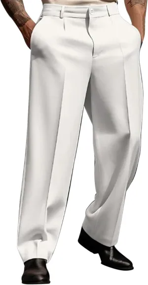 Mens Loose Fit Suit Dress Pants Casual Business Straight Leg Formal Pants Wrinkle Free Flat Front Work Trousers