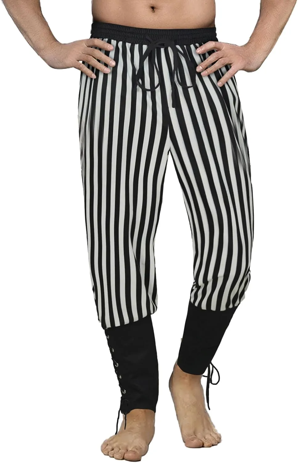 Men's Pirate Pants Renaissance Medieval Viking Pants Linen Ankle Banded Trousers Halloween Costume