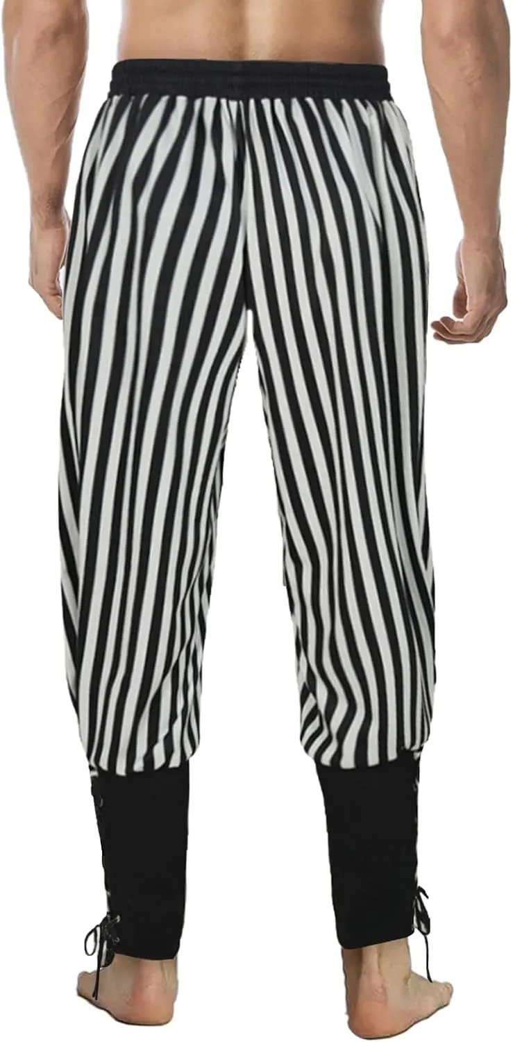 Men's Pirate Pants Renaissance Medieval Viking Pants Linen Ankle Banded Trousers Halloween Costume
