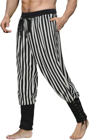 Men's Pirate Pants Renaissance Medieval Viking Pants Linen Ankle Banded Trousers Halloween Costume