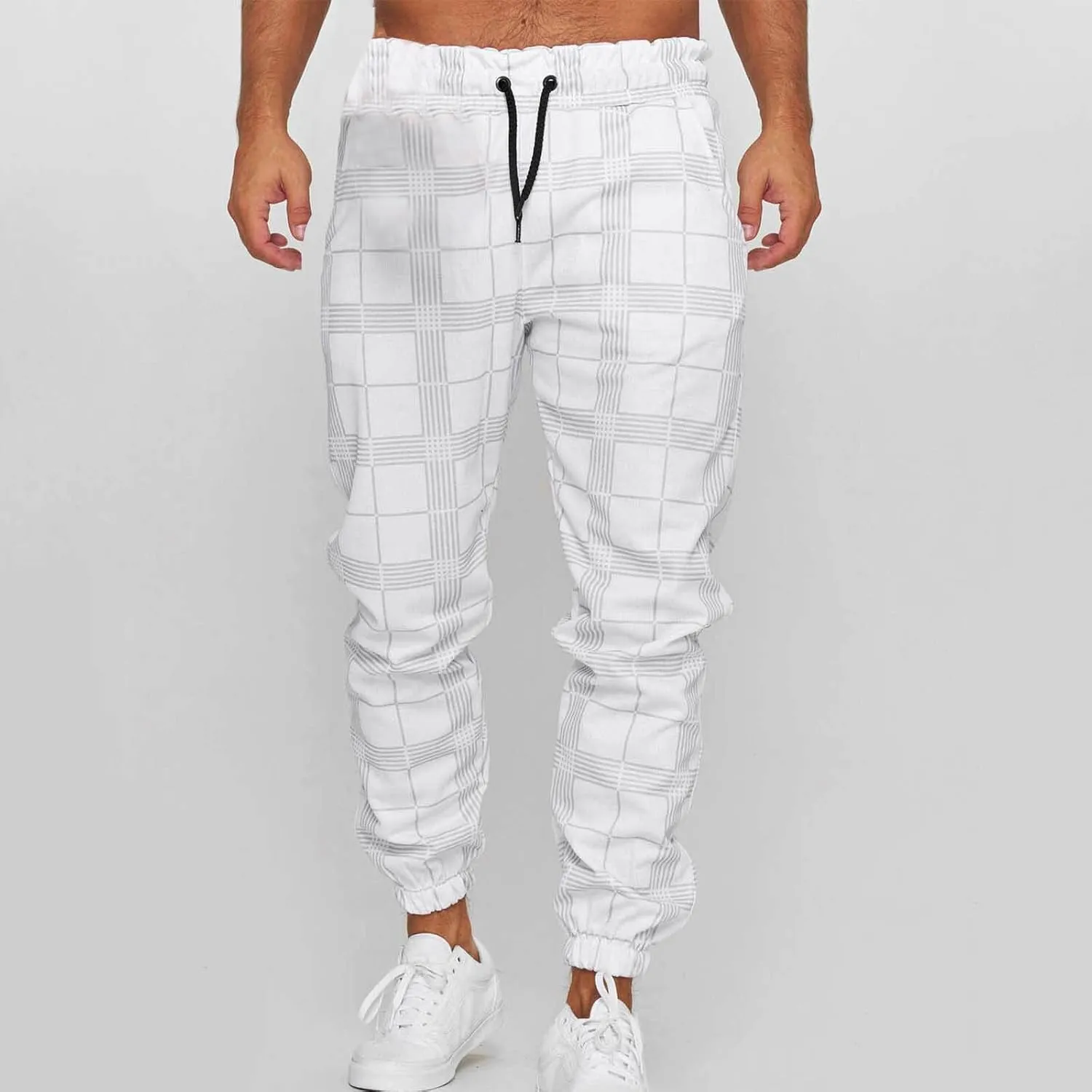 Mens Plaid Pants Elastic Waist Lightweight Casual Fashion Sweatpants for Men Athletic Sports Comfy Trendy Joggers