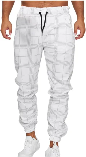 Mens Plaid Pants Elastic Waist Lightweight Casual Fashion Sweatpants for Men Athletic Sports Comfy Trendy Joggers
