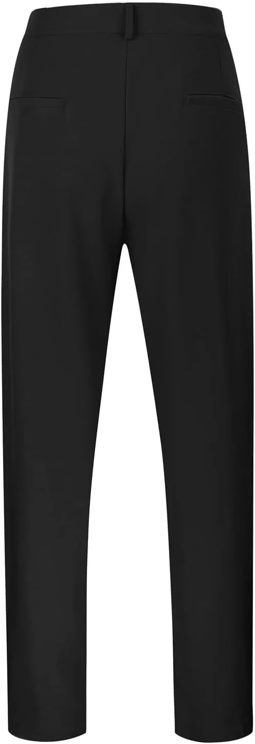 Mens Pleated Front Casual Work Pants Wrinkle-Free Regular Fit Work Dress Pants Big and Tall Stretch Chinos Trousers