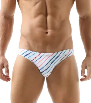 Mens Sexy Bikini Swimwear Diagonal Stripe Swim Briefs Rainbow Swimsuits Elestic Colorful Striped