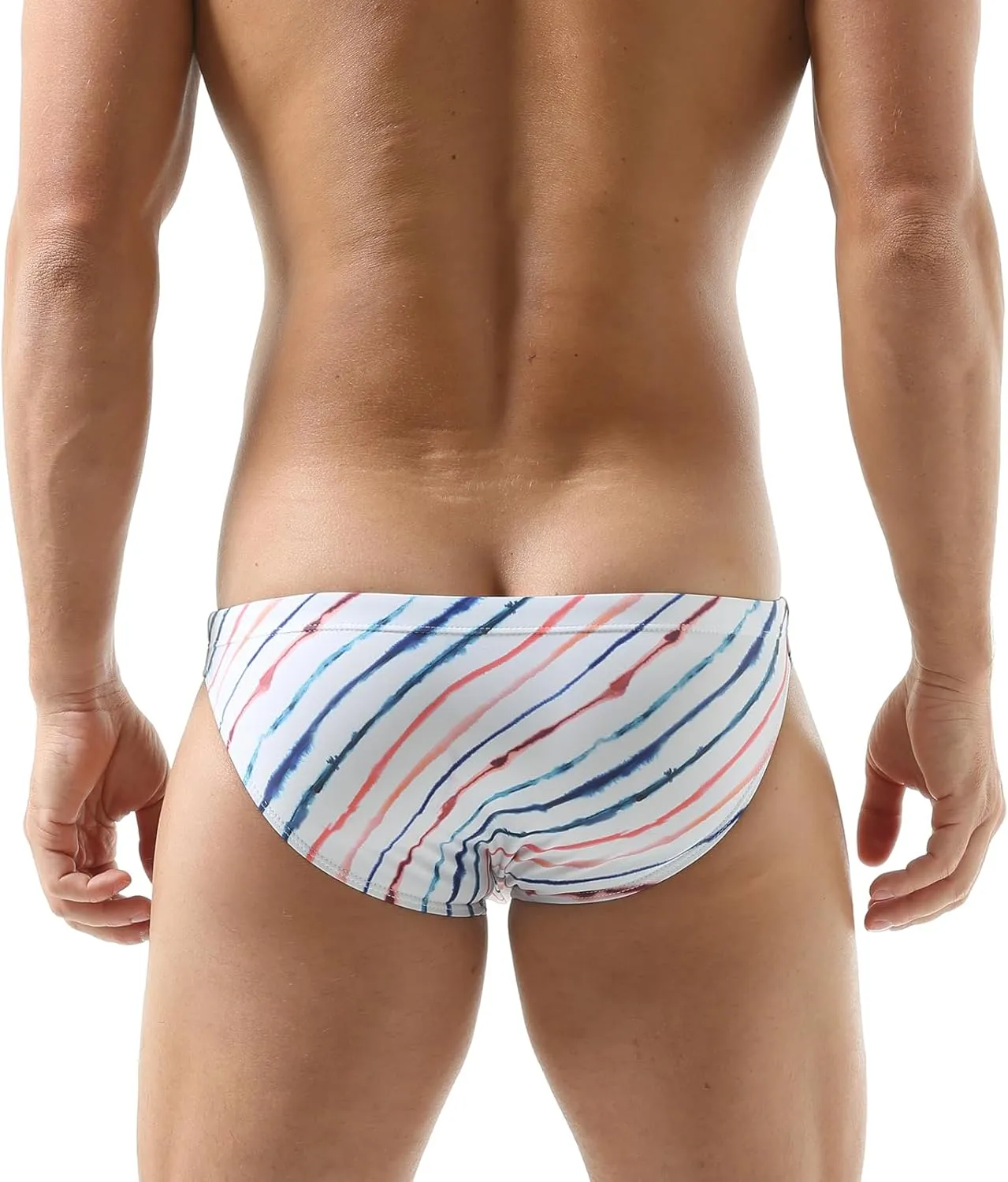 Mens Sexy Bikini Swimwear Diagonal Stripe Swim Briefs Rainbow Swimsuits Elestic Colorful Striped