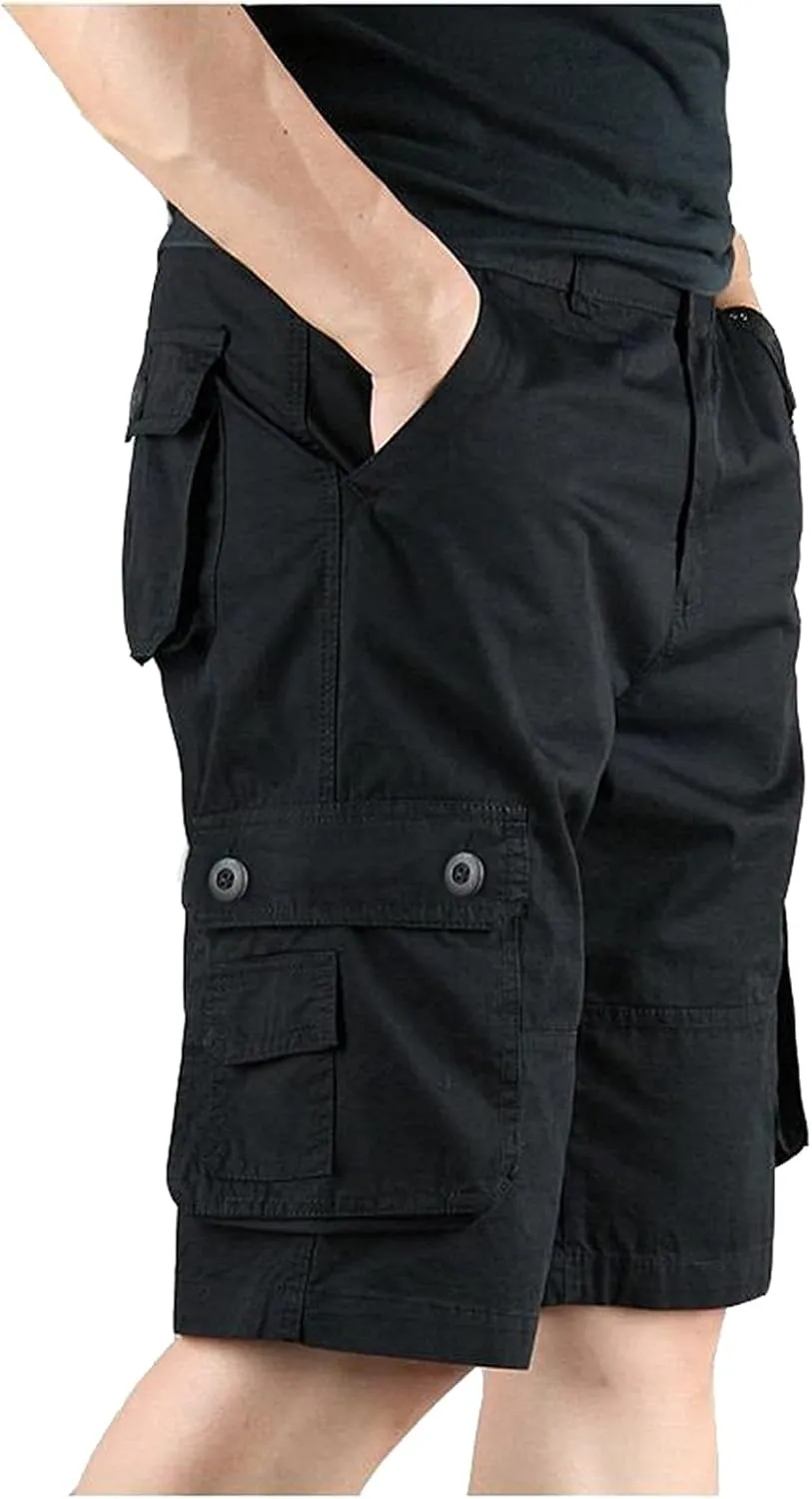 Men'S Straight Cargo Shorts with Multi Pockets and Zipper Outdoor Summer Solid Regular Fit Casual Shorts