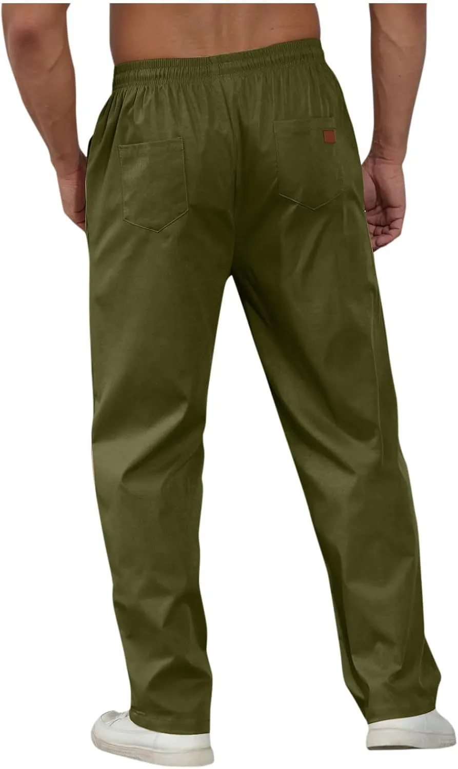 Mens Sweatpants Casual Drawstring Sports Pants Multi Pockets Relaxed Fit Joggers Athletic Outdoor Straight Leg Pants