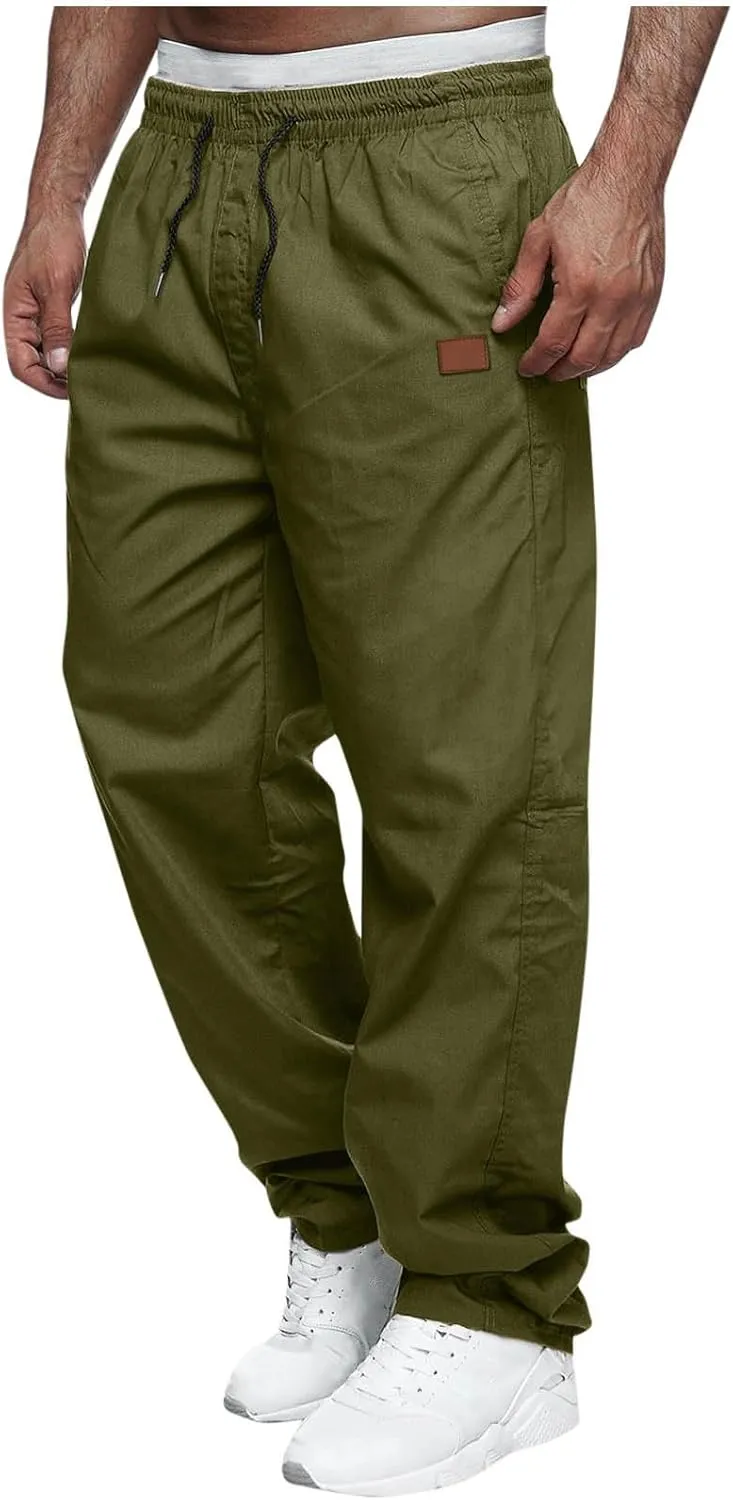 Mens Sweatpants Casual Drawstring Sports Pants Multi Pockets Relaxed Fit Joggers Athletic Outdoor Straight Leg Pants