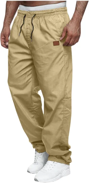 Mens Sweatpants Casual Drawstring Sports Pants Multi Pockets Relaxed Fit Joggers Athletic Outdoor Straight Leg Pants