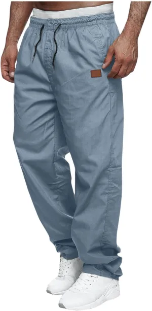 Mens Sweatpants Casual Drawstring Sports Pants Multi Pockets Relaxed Fit Joggers Athletic Outdoor Straight Leg Pants