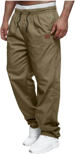 Mens Sweatpants Casual Drawstring Sports Pants Multi Pockets Relaxed Fit Joggers Athletic Outdoor Straight Leg Pants