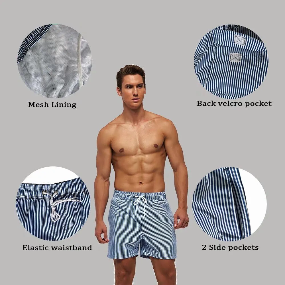 Mens Swim Trunks Quick Dry Boardshorts with Mesh Lining Above Knee Swimwear Bathing Suits