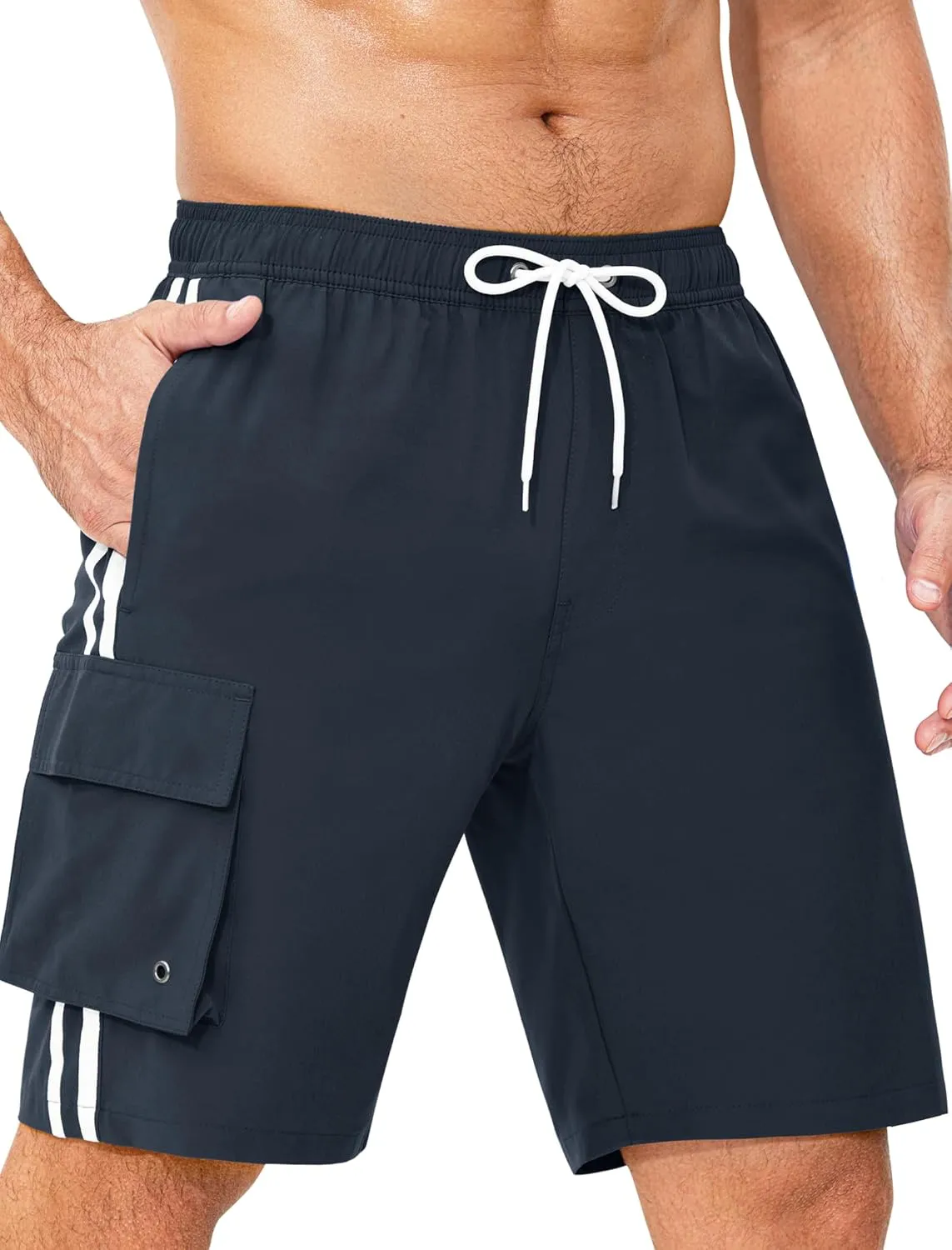 Mens Swim Trunks with Compression Liner 9 Inch Bathing Suits Quick Dry Board Shorts Summer Swimsuit with Cargo Pocket
