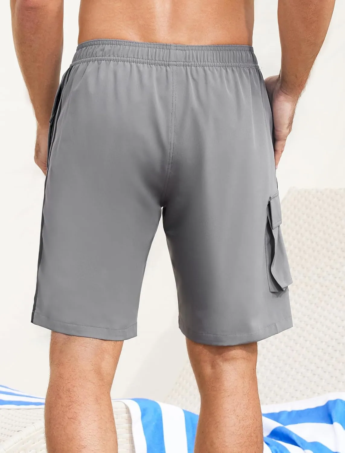 Mens Swim Trunks with Compression Liner 9 Inch Bathing Suits Quick Dry Board Shorts Summer Swimsuit with Cargo Pocket