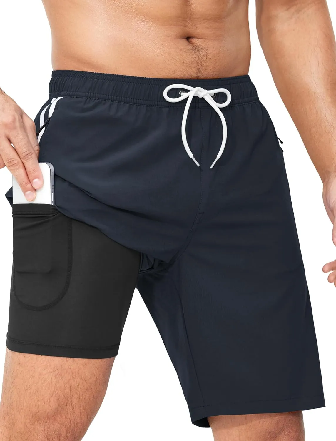 Mens Swim Trunks with Compression Liner 9 Inch Bathing Suits Quick Dry Board Shorts Summer Swimsuit with Cargo Pocket