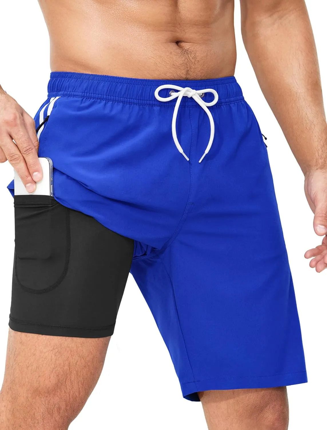 Mens Swim Trunks with Compression Liner 9 Inch Bathing Suits Quick Dry Board Shorts Summer Swimsuit with Cargo Pocket