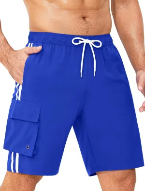 Mens Swim Trunks with Compression Liner 9 Inch Bathing Suits Quick Dry Board Shorts Summer Swimsuit with Cargo Pocket
