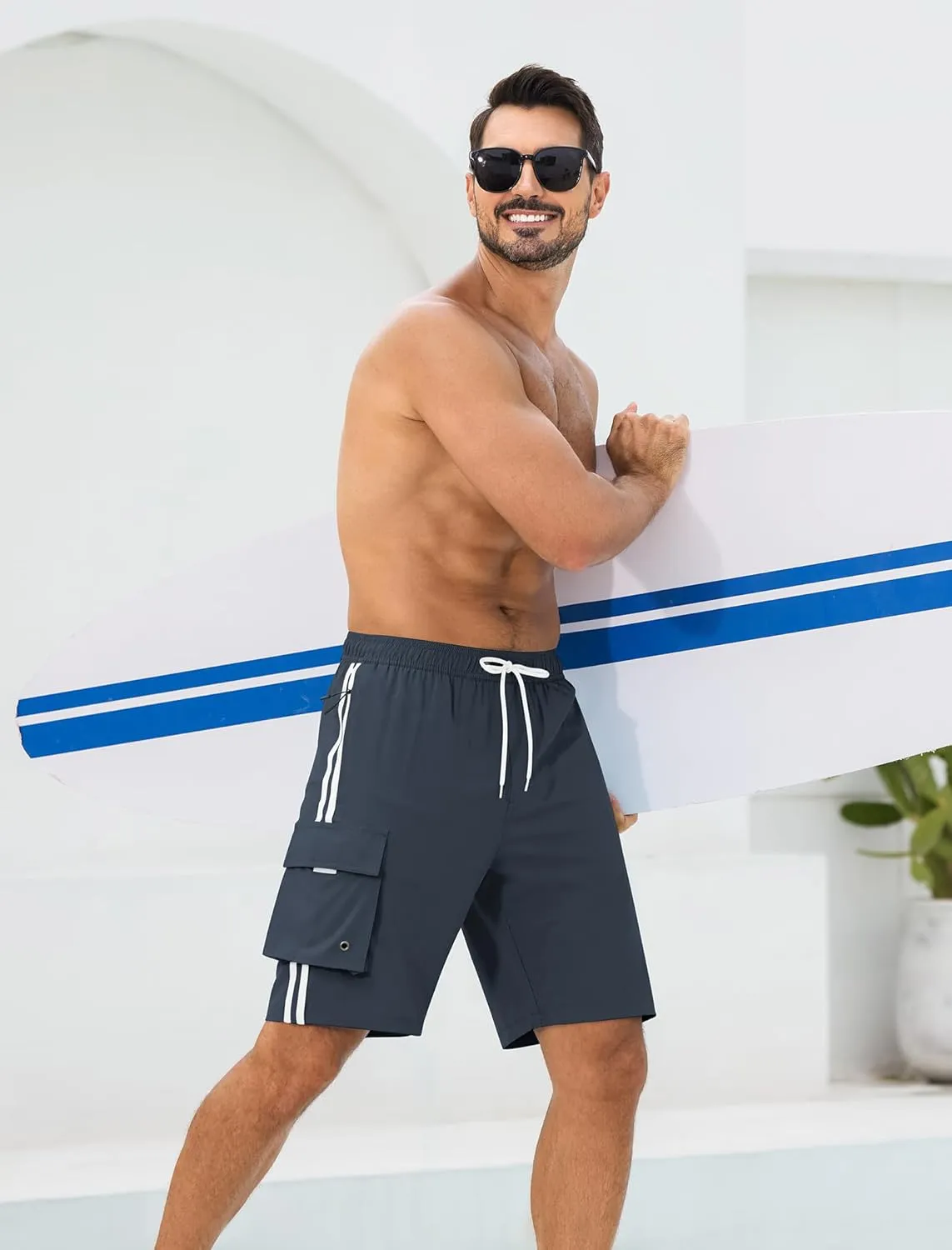 Mens Swim Trunks with Compression Liner 9 Inch Bathing Suits Quick Dry Board Shorts Summer Swimsuit with Cargo Pocket