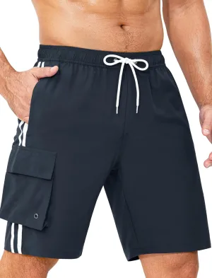 Mens Swim Trunks with Compression Liner 9 Inch Bathing Suits Quick Dry Board Shorts Summer Swimsuit with Cargo Pocket