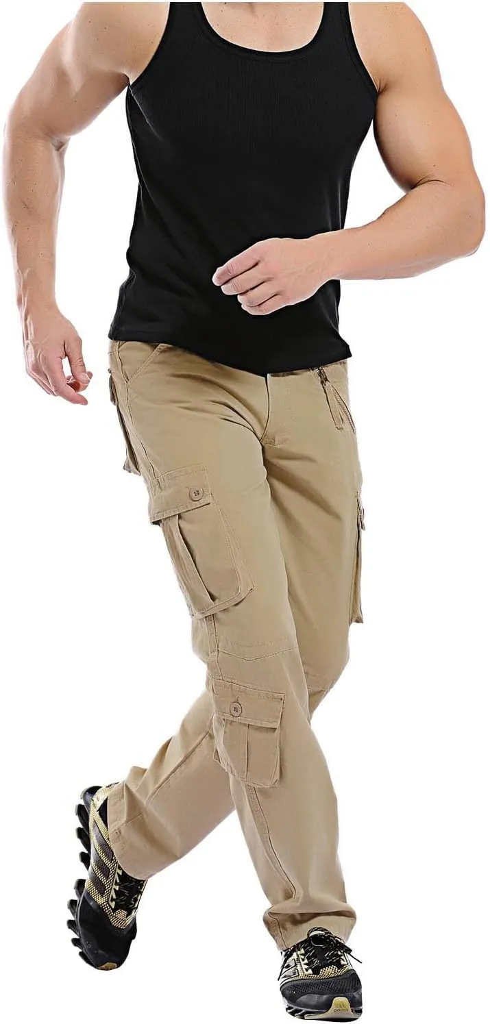 Men's Tactical Pants Workout Regular Fit Multi-Pockets Sports Outdoor Cargo Pants Active Hiking Travel Trousers