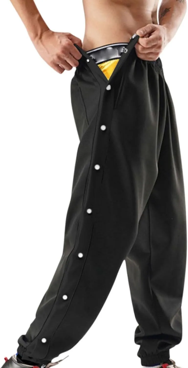Mens Tear Away Athletic Pants Side High Split Basketball Pants Snap Button Striped Sweatpants Workout Jogger Pants Men