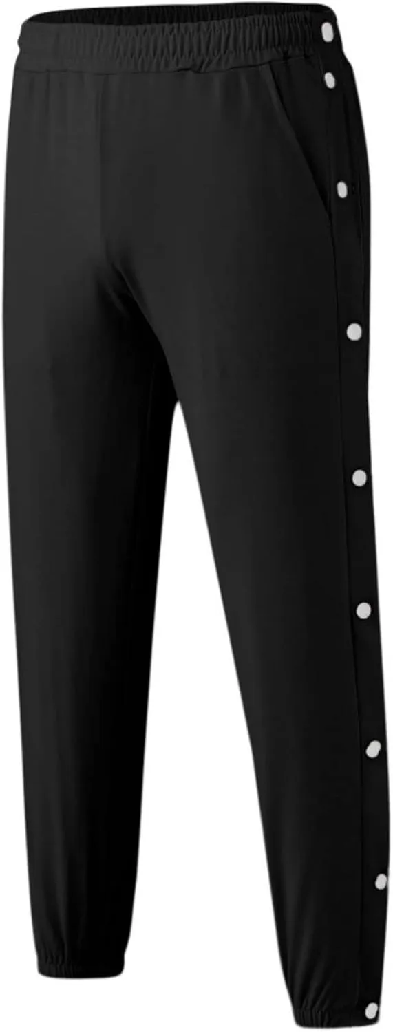 Mens Tear Away Athletic Pants Side High Split Basketball Pants Snap Button Striped Sweatpants Workout Jogger Pants Men