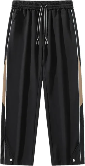 Men's Wide Leg Striped Track Pants Drawstring Waist Loose Fit Straight Leg Sportswear Trousers
