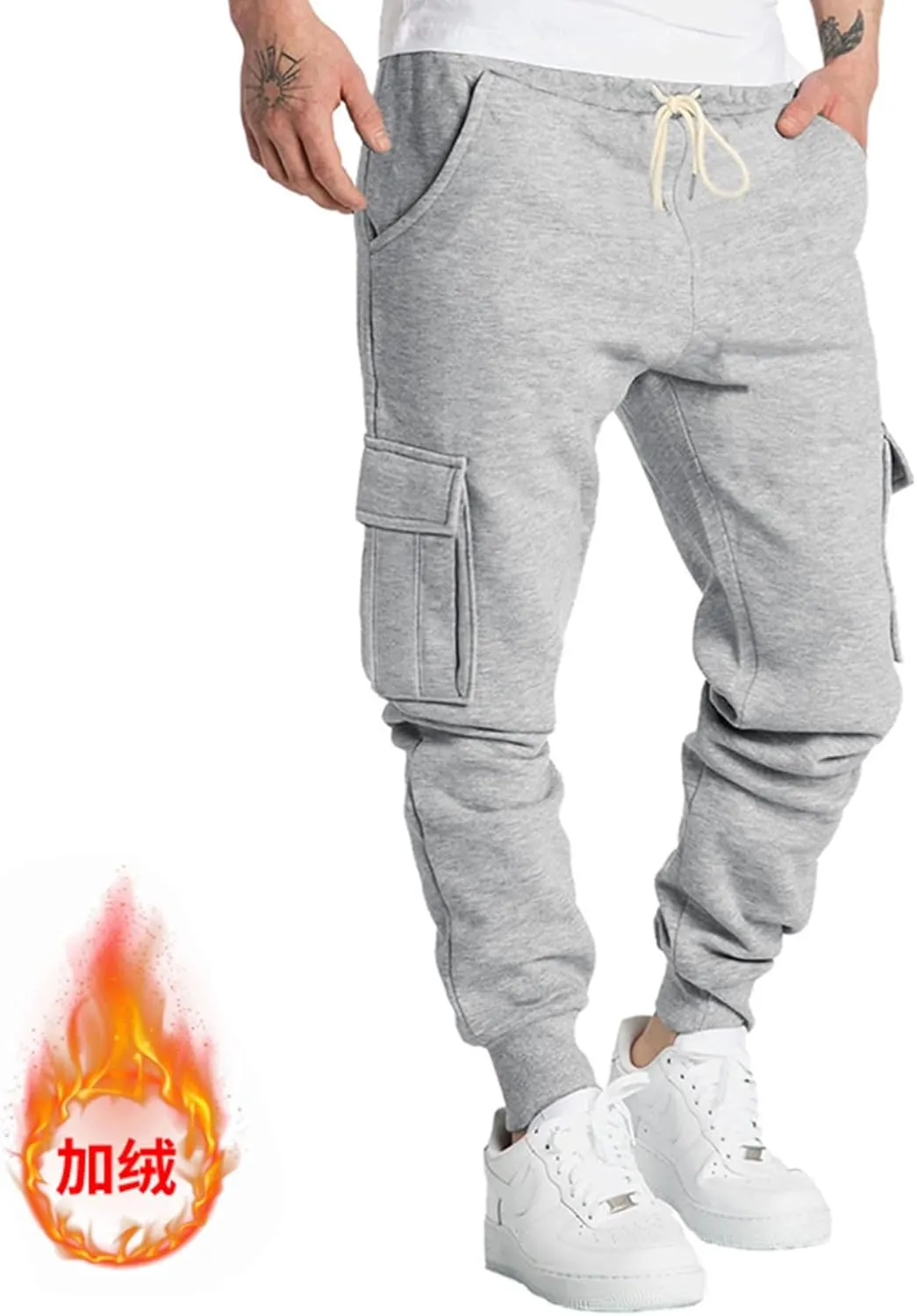 Men's Winter Fleece Pants Drawstring Sherpa Lined Sweatpants Active Running Warm Casual Jogger Pants with Pocket