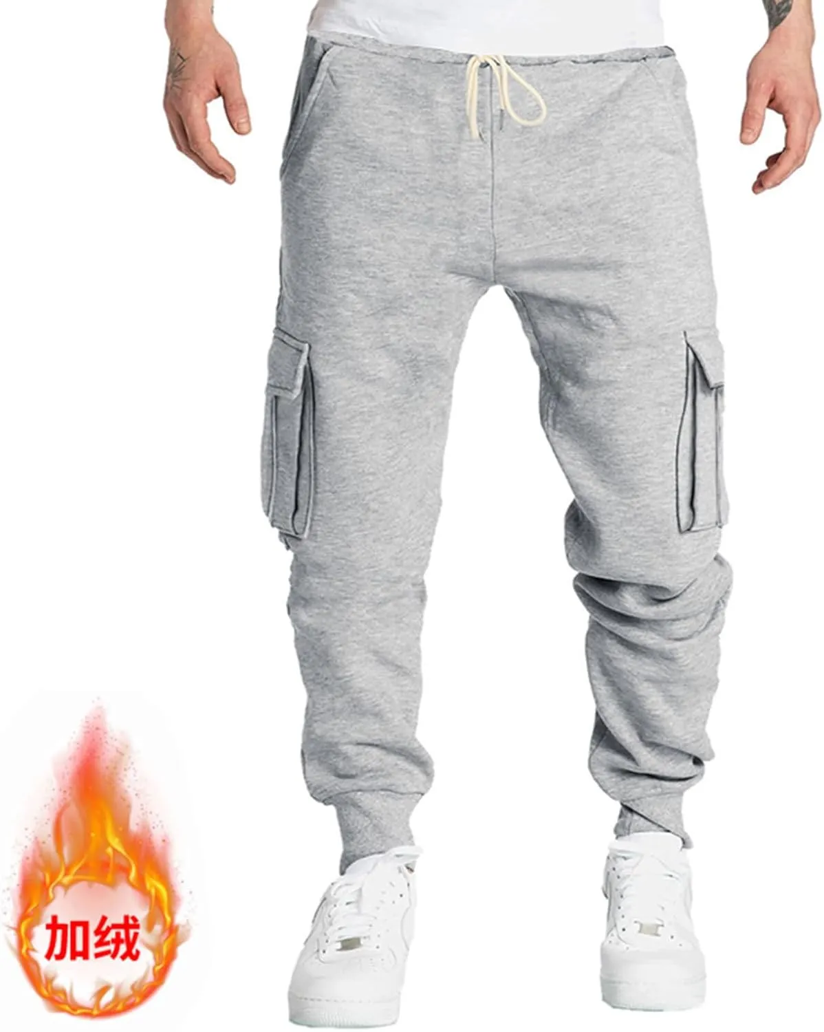 Men's Winter Fleece Pants Drawstring Sherpa Lined Sweatpants Active Running Warm Casual Jogger Pants with Pocket