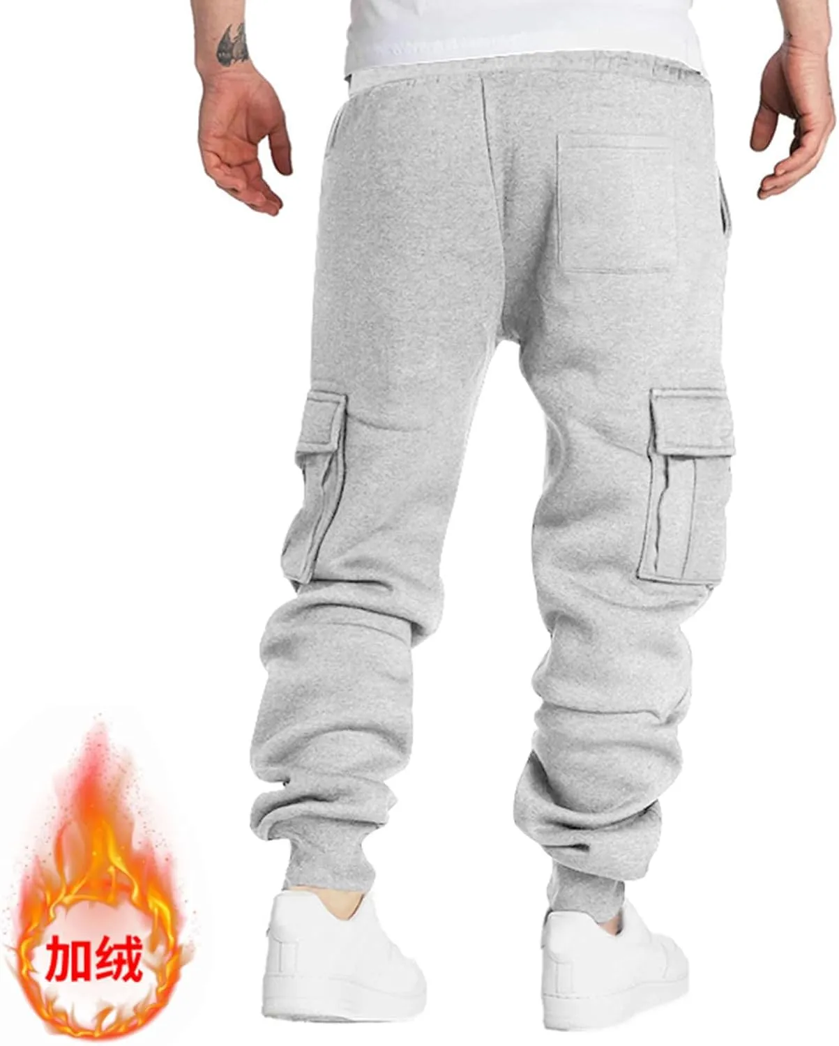 Men's Winter Fleece Pants Drawstring Sherpa Lined Sweatpants Active Running Warm Casual Jogger Pants with Pocket