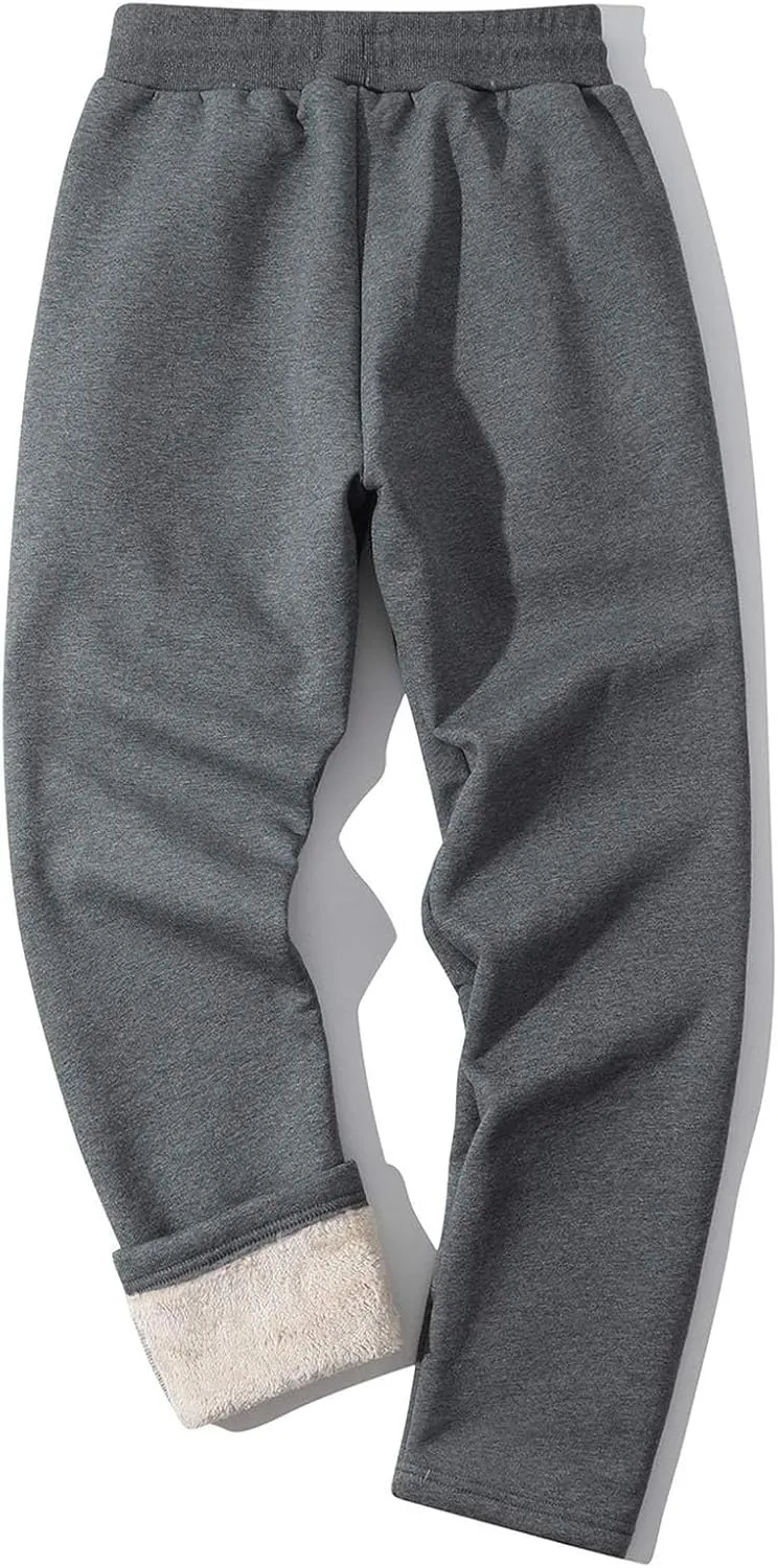Men's Winter Fleece Pants Sherpa Lined Sweatpants Athletic Warm Track Joggers Casual Drawstring Comfy Soft Sweatpants