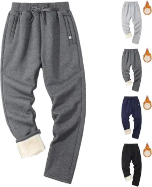 Men's Winter Fleece Pants Sherpa Lined Sweatpants Athletic Warm Track Joggers Casual Drawstring Comfy Soft Sweatpants
