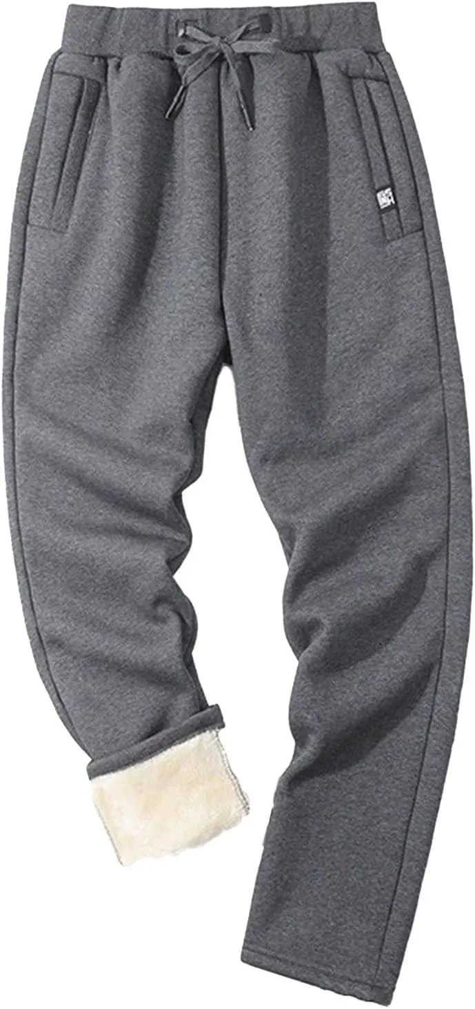 Men's Winter Fleece Pants Sherpa Lined Sweatpants Athletic Warm Track Joggers Casual Drawstring Comfy Soft Sweatpants