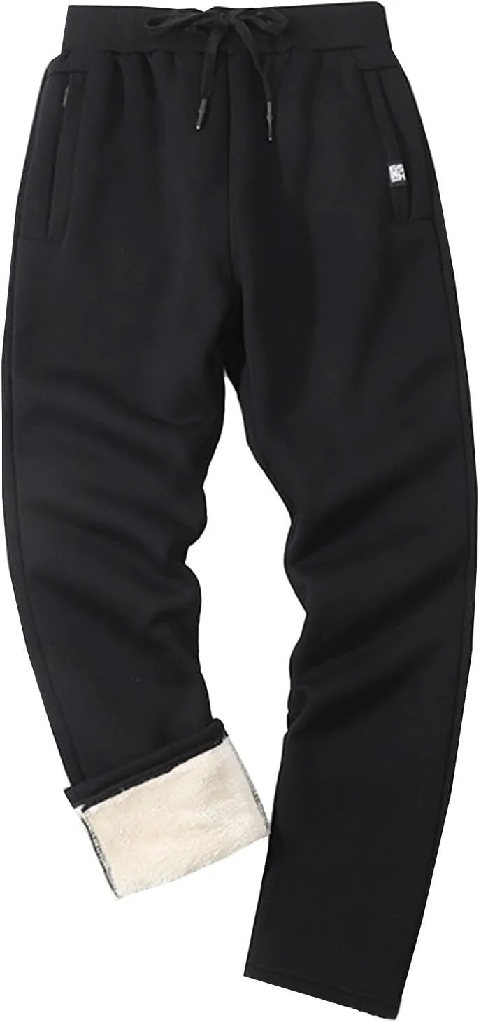 Men's Winter Fleece Pants Sherpa Lined Sweatpants Athletic Warm Track Joggers Casual Drawstring Comfy Soft Sweatpants