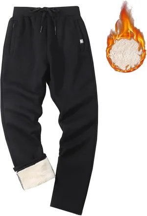 Men's Winter Fleece Pants Sherpa Lined Sweatpants Athletic Warm Track Joggers Casual Drawstring Comfy Soft Sweatpants