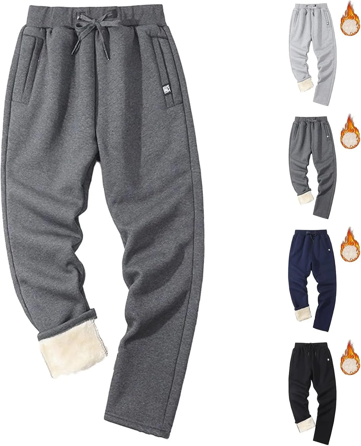 Men's Winter Fleece Pants Sherpa Lined Sweatpants Athletic Warm Track Joggers Casual Drawstring Comfy Soft Sweatpants