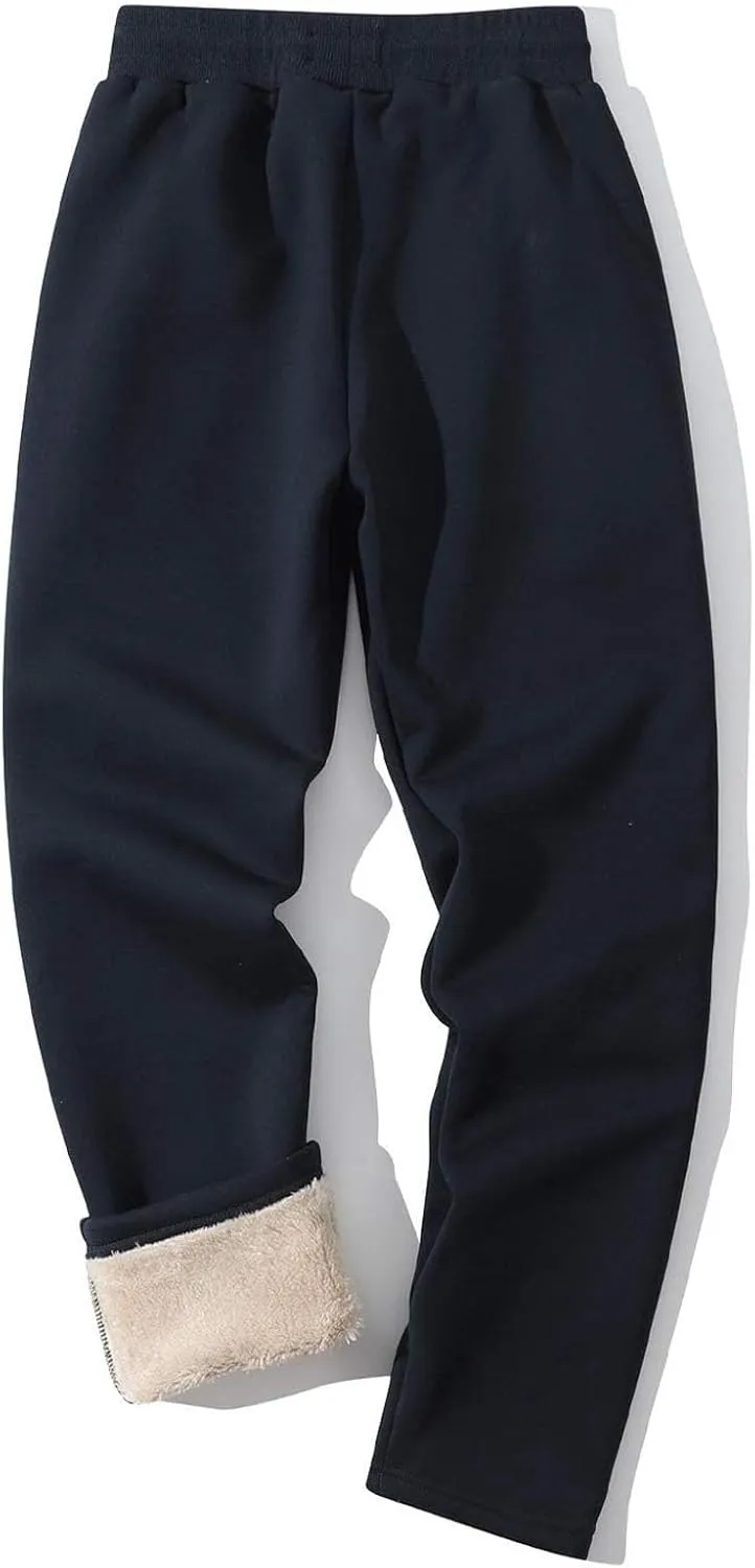 Mens Winter Pants Warm Fleece Sherpa Lined Thicken Sweatpants Elastic Waist Drawstring Casual Comfy Sports Joggers