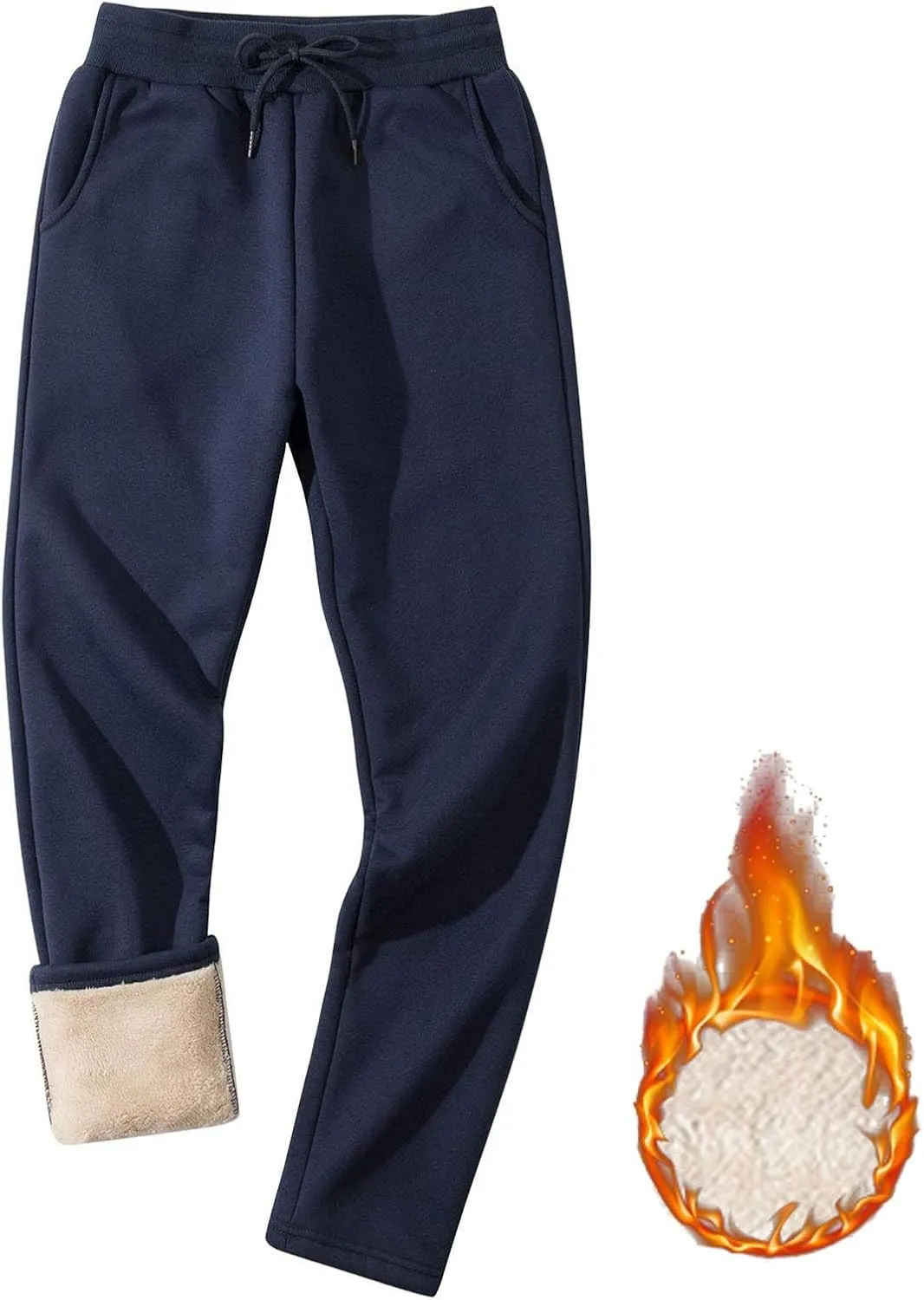 Mens Winter Pants Warm Fleece Sherpa Lined Thicken Sweatpants Elastic Waist Drawstring Casual Comfy Sports Joggers