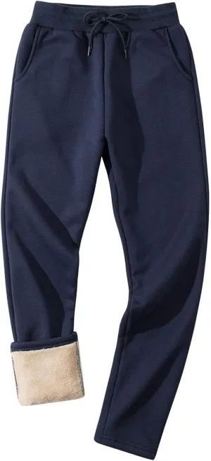Mens Winter Pants Warm Fleece Sherpa Lined Thicken Sweatpants Elastic Waist Drawstring Casual Comfy Sports Joggers