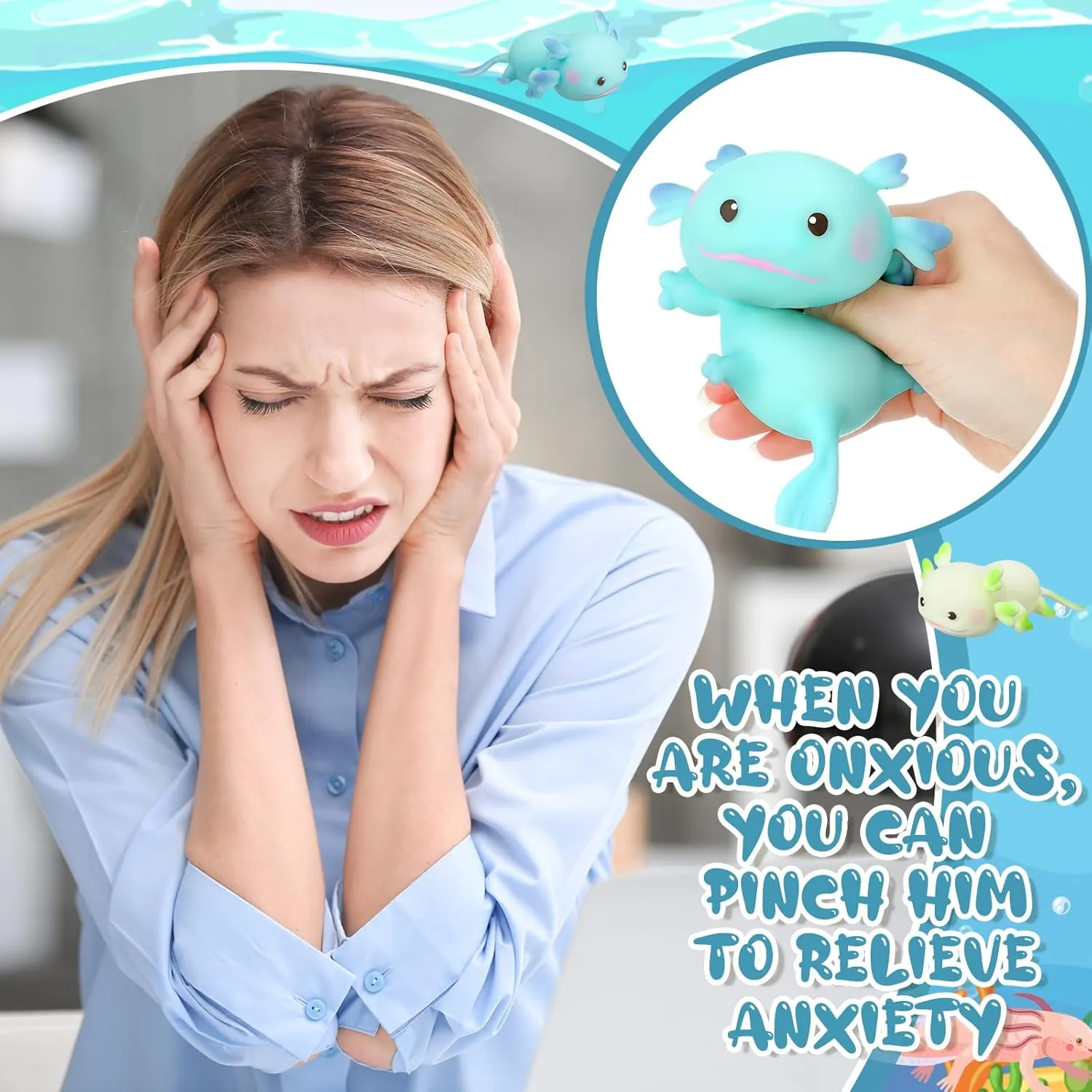 Meooeck 12 Pcs Axolotl Stress Relief Toys Stress Balls for Adult Mini Axolotl Squeeze Fun Fidget Toys Animal Balls Cute for Birthday Party Office Christmas Stocking Stuffer Gift ADHD Autism Anxiety