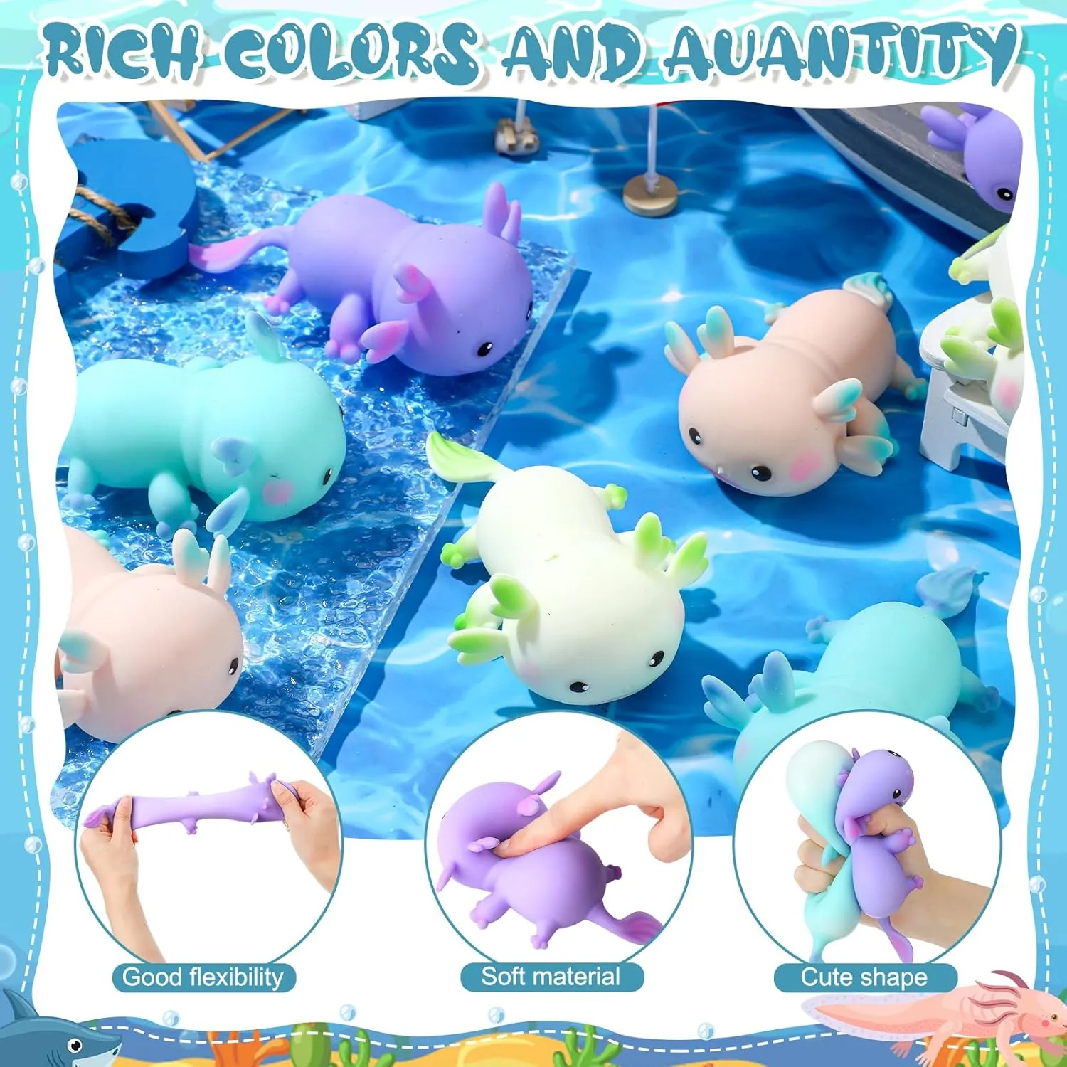 Meooeck 12 Pcs Axolotl Stress Relief Toys Stress Balls for Adult Mini Axolotl Squeeze Fun Fidget Toys Animal Balls Cute for Birthday Party Office Christmas Stocking Stuffer Gift ADHD Autism Anxiety