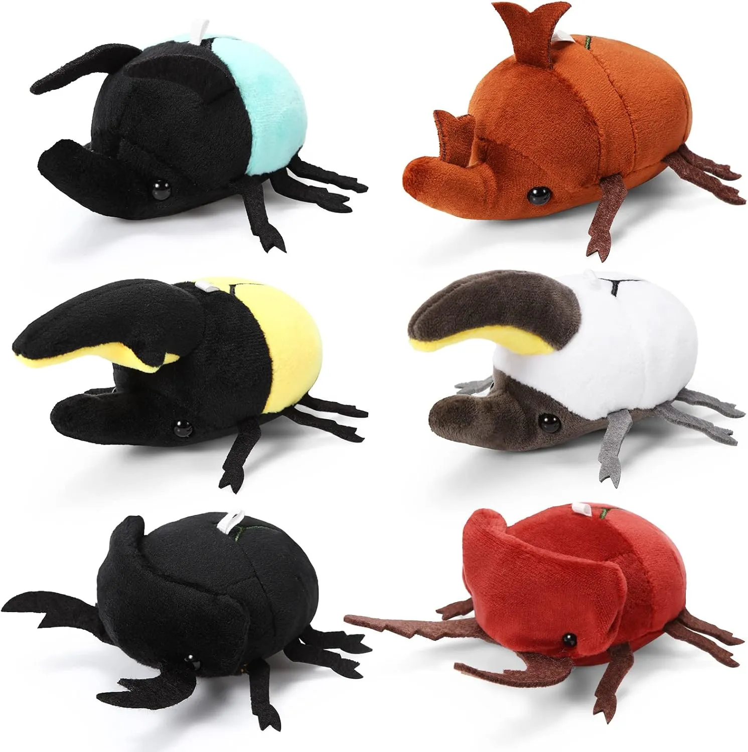 Meooeck 6 Pieces Simulation Beetle Plush Toy 4 Inch Small Beetle Stuffed Animal with Bead Chain Hanging Insect Plush Stuffed Insects Soft Crustaceans for Boys Girls Birthday Animal Theme Party