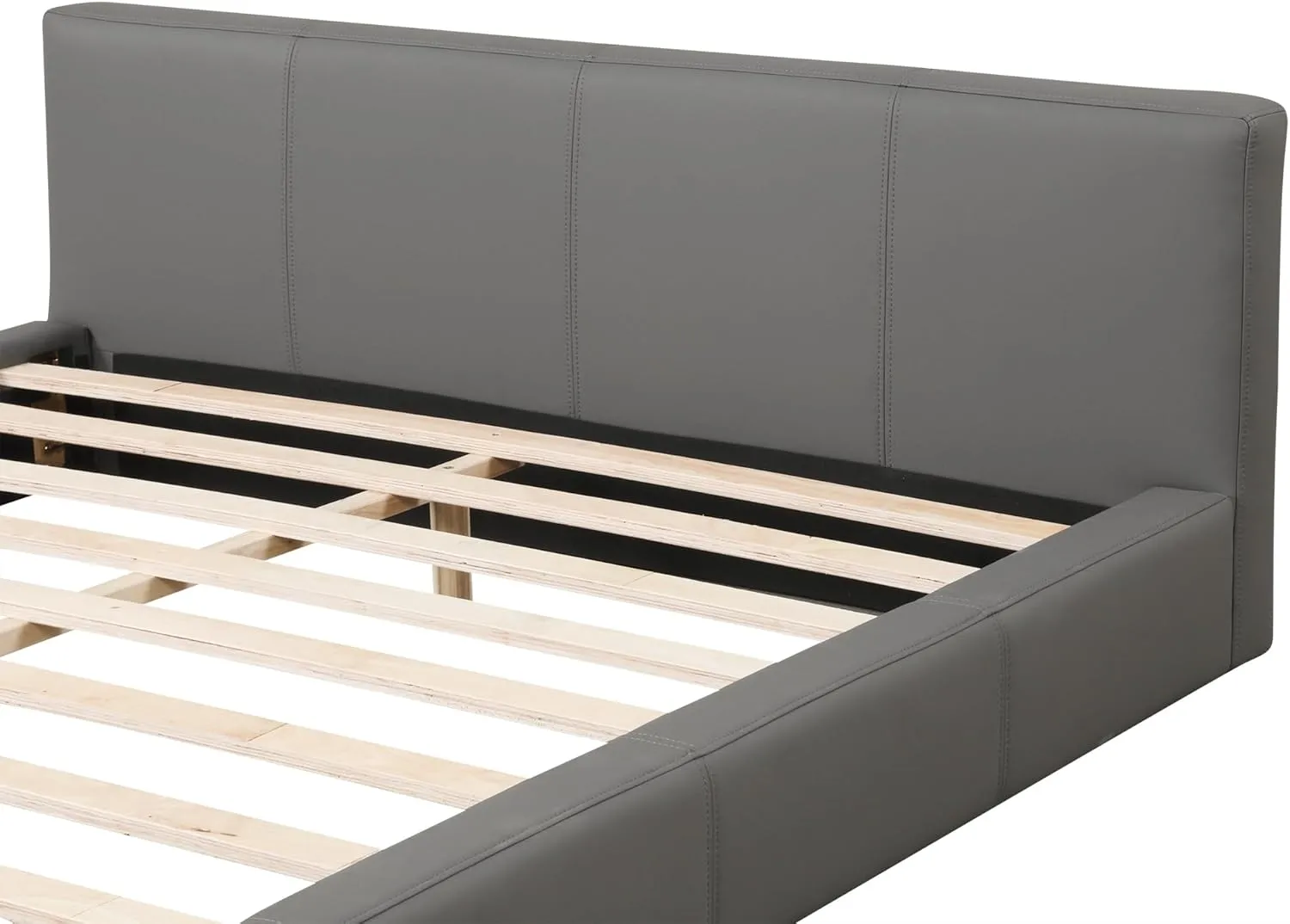 Merax Modern Tufted Platform Bed with Headboard Full, Faux Leather Floor Bed Frame with Wood Slat Support, No Box Spring Needed, Gray