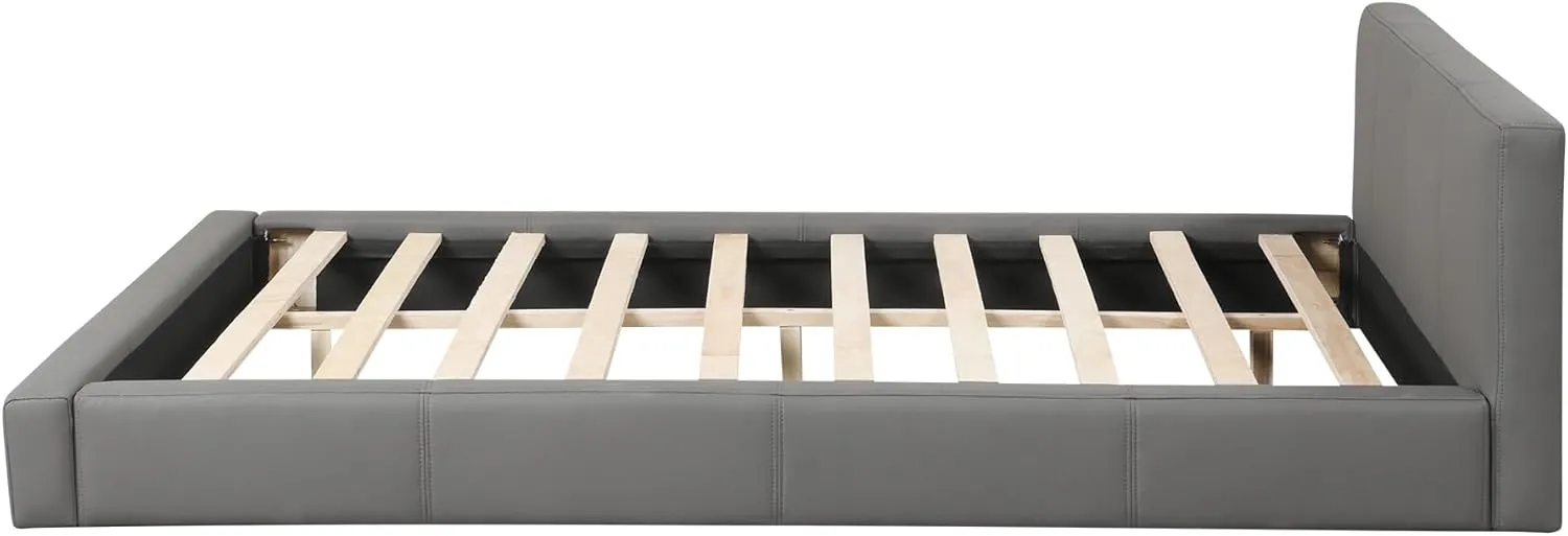 Merax Modern Tufted Platform Bed with Headboard Full, Faux Leather Floor Bed Frame with Wood Slat Support, No Box Spring Needed, Gray