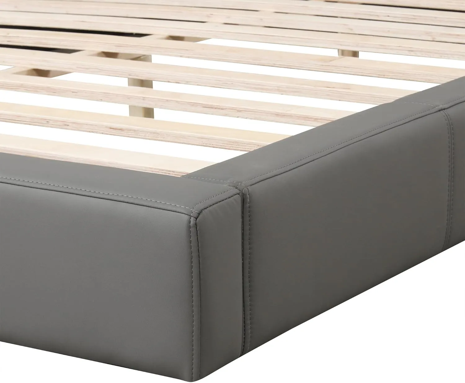 Merax Modern Tufted Platform Bed with Headboard Full, Faux Leather Floor Bed Frame with Wood Slat Support, No Box Spring Needed, Gray