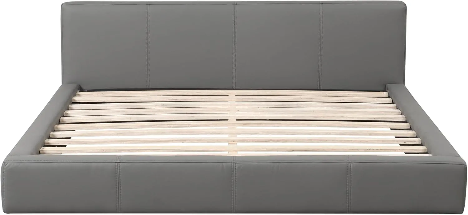 Merax Modern Tufted Platform Bed with Headboard Full, Faux Leather Floor Bed Frame with Wood Slat Support, No Box Spring Needed, Gray