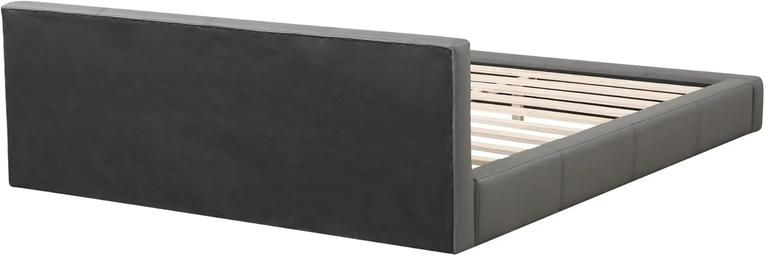Merax Modern Tufted Platform Bed with Headboard Full, Faux Leather Floor Bed Frame with Wood Slat Support, No Box Spring Needed, Gray